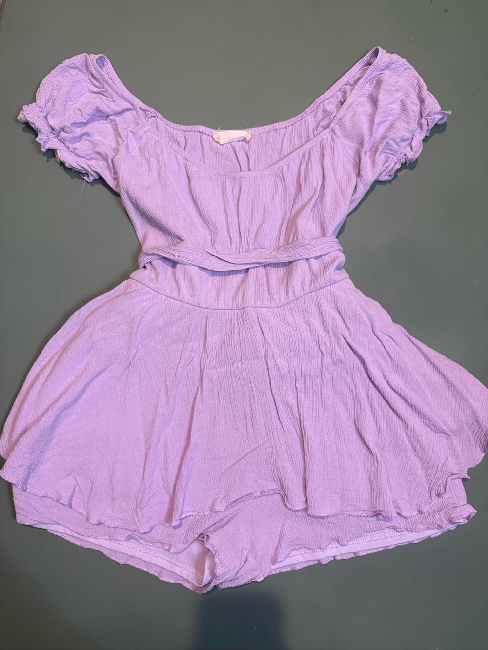 Altar'd State Lavender Textured Off-Shoulder Romper